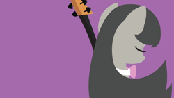 Size: 1920x1080 | Tagged: safe, artist:bluepedro, imported from derpibooru, octavia melody, earth pony, pony, bowtie, bust, cello, eyes closed, female, lineless, mare, minimalist, musical instrument, portrait, purple background, simple background, solo, wallpaper