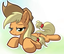 Size: 794x666 | Tagged: safe, artist:gsphere, imported from derpibooru, applejack, pony, female, mare, prone, solo, tired