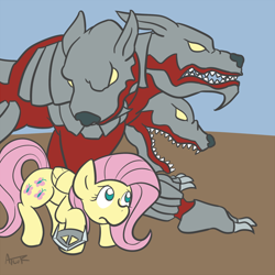 Size: 800x800 | Tagged: safe, artist:atlur, deleted from derpibooru, imported from derpibooru, fluttershy, cerberus, crossover, final fantasy, final fantasy viii, multiple heads, three heads