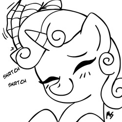 Size: 945x945 | Tagged: safe, artist:megasweet, imported from derpibooru, sweetie belle, pony, female, filly, monochrome, solo, spider-man