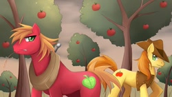 Size: 1024x576 | Tagged: safe, artist:jinzhan, imported from derpibooru, big macintosh, braeburn, earth pony, pony, male, stallion