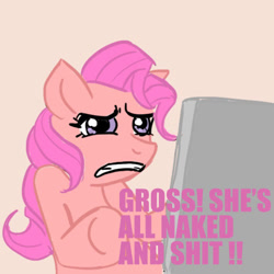 Size: 500x500 | Tagged: safe, imported from derpibooru, pinkie pie, computer, disgusted, hooves, i can't clop to this, vulgar