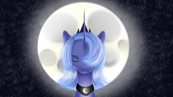 Size: 1920x1080 | Tagged: dead source, safe, artist:xthe-blue-sakura, imported from derpibooru, princess luna, pony, eyes closed, female, moon, s1 luna, solo, wallpaper