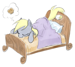 Size: 900x800 | Tagged: safe, artist:equestria-prevails, imported from derpibooru, derpy hooves, pegasus, pony, bed, dream, female, mare, muffin, simple background, sleeping, solo, transparent background