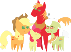 Size: 1280x943 | Tagged: safe, artist:secret-asian-man, imported from derpibooru, apple bloom, applejack, big macintosh, granny smith, earth pony, pony, female, male, mare, pointy ponies, simple background, stallion