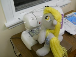 Size: 1024x768 | Tagged: safe, artist:eratosofcyrene, imported from derpibooru, derpy hooves, pegasus, pony, female, irl, mare, photo, plushie, sewing machine, solo