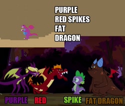 Size: 640x546 | Tagged: safe, edit, edited screencap, imported from derpibooru, screencap, garble, spike, dragon, dragon quest, 8-bit, adventure ponies, caption, comparison, game, teenaged dragon