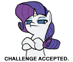 Size: 718x612 | Tagged: safe, artist:valcron, imported from derpibooru, rarity, pony, unicorn, challenge accepted, colored pupils, crossed arms, female, lidded eyes, looking at you, mare, reaction image, simple background, solo, white background