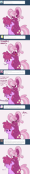 Size: 750x4247 | Tagged: safe, artist:skoon, imported from derpibooru, berry punch, berryshine, cheerilee, earth pony, pony, lil-miss rarity, oh dat cheerilee, ask, berrybetes, bipedal, blushing, burp, cute, dialogue, drunk, female, looking at you, pigtails, siblings, simple background, sisters, sleeping, tail, white background