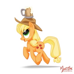 Size: 893x893 | Tagged: safe, artist:mysticalpha, imported from derpibooru, applejack, earth pony, pony, cider, female, hat, mare, solo