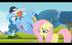 Size: 1024x640 | Tagged: safe, edit, edited screencap, imported from derpibooru, screencap, fluttershy, rainbow dash, hurricane fluttershy, caption, coach rainbow dash, vulgar, youtube caption