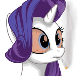 Size: 368x360 | Tagged: safe, artist:mysticalpha, edit, imported from derpibooru, rarity, pony, unicorn, bloodshot eyes, crackity, drugs, female, high, mare, marijuana, rarijuana, smoking, solo