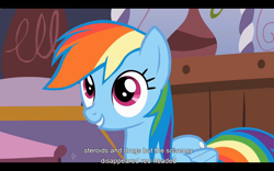 Size: 1024x640 | Tagged: safe, imported from derpibooru, screencap, rainbow dash, ponyville confidential, youtube caption