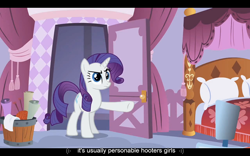 Size: 1024x640 | Tagged: safe, imported from derpibooru, screencap, rarity, ponyville confidential, carousel boutique, solo, youtube caption