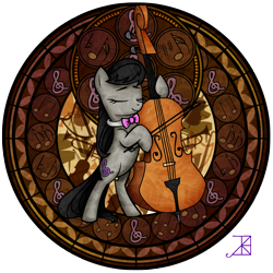 Size: 1600x1600 | Tagged: safe, artist:akili-amethyst, imported from derpibooru, octavia melody, earth pony, pony, cello, disney, dive to the heart, female, kingdom hearts, music notes, musical instrument, solo, stained glass