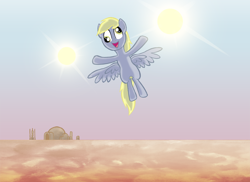 Size: 1000x727 | Tagged: safe, artist:willdrawforfood1, imported from derpibooru, derpy hooves, pegasus, pony, crossover, female, mare, solo, star wars, tatooine