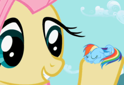 Size: 680x466 | Tagged: safe, edit, edited screencap, imported from derpibooru, screencap, apple bloom, fluttershy, rainbow dash, animated, female, i can't believe it's not superedit, sleeping, sleepydash