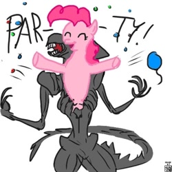 Size: 400x400 | Tagged: artist needed, safe, imported from derpibooru, pinkie pie, alien, pony, xenomorph, alien (franchise), chestburster, crossover, female, mare, role reversal