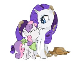 Size: 580x489 | Tagged: safe, artist:yubi, imported from derpibooru, rarity, sweetie belle, pony, unicorn, sisterhooves social, duo, duo female, eyes closed, female, filly, hat, mare, mud, sisters