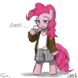 Size: 700x700 | Tagged: safe, artist:johnjoseco, artist:thebeatnikpsyd, imported from derpibooru, pinkie pie, pony, alcohol, bipedal, clothes, colored, crossover, drink, the big lebowski, the dude