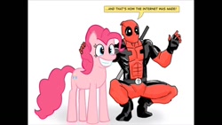 Size: 1366x768 | Tagged: artist needed, safe, imported from derpibooru, pinkie pie, earth pony, pony, crossover, deadpool, female, mare, marvel, pinkiepool (pairing)