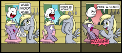 Size: 900x394 | Tagged: safe, artist:madmax, artist:pacce, imported from derpibooru, derpy hooves, dinky hooves, ghost, pegasus, pony, unicorn, boo (super mario), comic, covering eyes, crossover, dialogue, female, filly, mare, mario, peekaboo, scared, super mario bros., underp