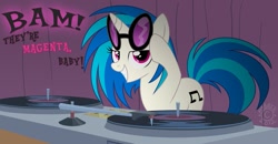 Size: 1287x668 | Tagged: safe, artist:nabbiekitty, imported from derpibooru, dj pon-3, vinyl scratch, pony, unicorn, female, mare, solo, turntable