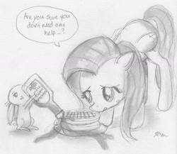 Size: 2127x1849 | Tagged: safe, artist:catscratchpaper, imported from derpibooru, angel bunny, fluttershy, sketch, syrup, waffle