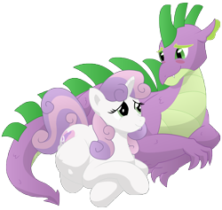 Size: 11400x10800 | Tagged: safe, artist:xniclord789x, imported from derpibooru, spike, sweetie belle, absurd resolution, adult, adult spike, blushing, female, kicking, male, older, older spike, ponies breeding dragons, preggy belle, pregnant, pregnant sweetie belle, prone, shipping, simple background, smiling, spikebelle, straight, transparent background