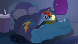 Size: 1920x1080 | Tagged: safe, artist:empty-10, imported from derpibooru, rainbow dash, bed, cute, dashabetes, reading, wallpaper