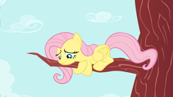Size: 6671x3741 | Tagged: safe, artist:boneswolbach, imported from derpibooru, fluttershy, pegasus, pony, cloud, female, scared, solo, tree, vector
