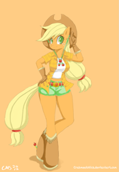 Size: 719x1033 | Tagged: safe, artist:crabmeatstick, imported from derpibooru, applejack, anthro, unguligrade anthro, female, simple background, solo