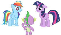 Size: 7922x4600 | Tagged: safe, artist:boneswolbach, imported from derpibooru, rainbow dash, spike, twilight sparkle, dragon, pegasus, pony, unicorn, absurd resolution, looking at each other, raised hoof, simple background, transparent background, trio, unicorn twilight, vector