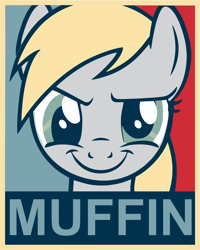 Size: 2908x3639 | Tagged: safe, artist:fluffytuzki, imported from derpibooru, derpy hooves, pegasus, pony, female, high res, hope poster, mare, muffin, poster, propaganda, shepard fairey, solo