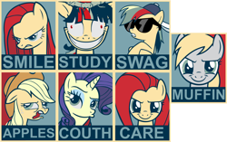 Size: 11588x7275 | Tagged: safe, artist:fluffytuzki, imported from derpibooru, applejack, derpy hooves, fluttershy, pinkie pie, rainbow dash, rarity, twilight sparkle, pegasus, pony, absurd resolution, collage, compilation, female, hope poster, mane six, mare, pinkamena diane pie, poster, propaganda, shepard fairey, swag, twilight snapple