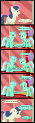 Size: 1107x3788 | Tagged: safe, artist:veggie55, imported from derpibooru, bon bon, lyra heartstrings, sweetie drops, earth pony, pony, unicorn, bon bon is not amused, comic, guyra, nightime, rule 63, self ponidox