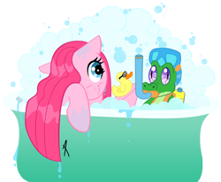 Size: 2300x1896 | Tagged: safe, artist:kishmond, imported from derpibooru, gummy, pinkie pie, bath, wet mane