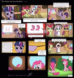 Size: 3230x3387 | Tagged: safe, artist:dori-to, imported from derpibooru, apple bloom, doctor whooves, pinkie pie, scootaloo, sweetie belle, time turner, twilight sparkle, comic, cutie mark crusaders, daytime, high res, hilarious in hindsight