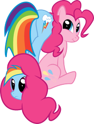 Size: 608x802 | Tagged: safe, imported from derpibooru, pinkie pie, rainbow dash, butt, now you're thinking with portals, plot, portal, wat