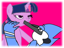 Size: 960x720 | Tagged: safe, artist:kaiamurosesei, imported from derpibooru, twilight sparkle, crossover, crossover shipping, female, kissing, male, mordecai, mordetwi, regular show, shipping, straight