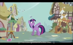 Size: 640x400 | Tagged: safe, imported from derpibooru, screencap, twilight sparkle, swarm of the century, youtube caption