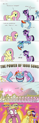 Size: 775x2400 | Tagged: safe, artist:thestoicmachine, imported from derpibooru, applejack, fluttershy, lily, lily valley, rainbow dash, twilight sparkle, rainbow wake, comic, derp, female, lesbian, shipping, twijack, wat