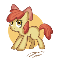 Size: 600x606 | Tagged: safe, artist:b0nbon, imported from derpibooru, apple bloom, earth pony, pony, bow, female, hair bow, signature, simple background, solo, transparent background