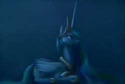 Size: 1000x667 | Tagged: safe, artist:grissaecrim, artist:raikoh, imported from derpibooru, princess celestia, alicorn, pony, eyes open, female, mare, prone, signature, sleeping, solo