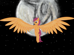 Size: 1600x1200 | Tagged: safe, artist:nsslayer, imported from derpibooru, scootaloo, pegasus, pony, female, filly, moon, solo