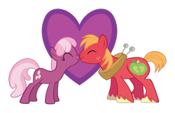 Size: 2000x1290 | Tagged: safe, artist:delectablecoffee, imported from derpibooru, big macintosh, cheerilee, earth pony, pony, cheerimac, eyes closed, male, nuzzling, shipping, side view, simple background, stallion, straight, transparent background, vector