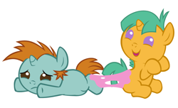 Size: 4200x2560 | Tagged: safe, artist:beavernator, imported from derpibooru, snails, snips, pony, unicorn, ponyville confidential, baby, baby pony, baby snails, baby snips, bubblegum, foal, food, gum