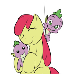 Size: 700x700 | Tagged: safe, artist:kloudmutt, imported from derpibooru, apple bloom, spike, dragon, pony, female, foal, interspecies, male, plushie, shipping, spike plushie, spikebloom, straight