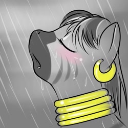 Size: 800x800 | Tagged: safe, artist:kloudmutt, imported from derpibooru, zecora, zebra, blushing, eyes closed, female, open mouth, rain, wet mane