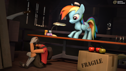 Size: 1920x1080 | Tagged: safe, artist:chaotrix, imported from derpibooru, derpy hooves, rainbow dash, pegasus, pony, 3d, apple, crossover, female, food, mare, scout, source filmmaker, team fortress 2